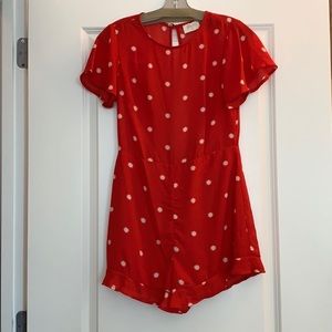 Red and white patterned romper